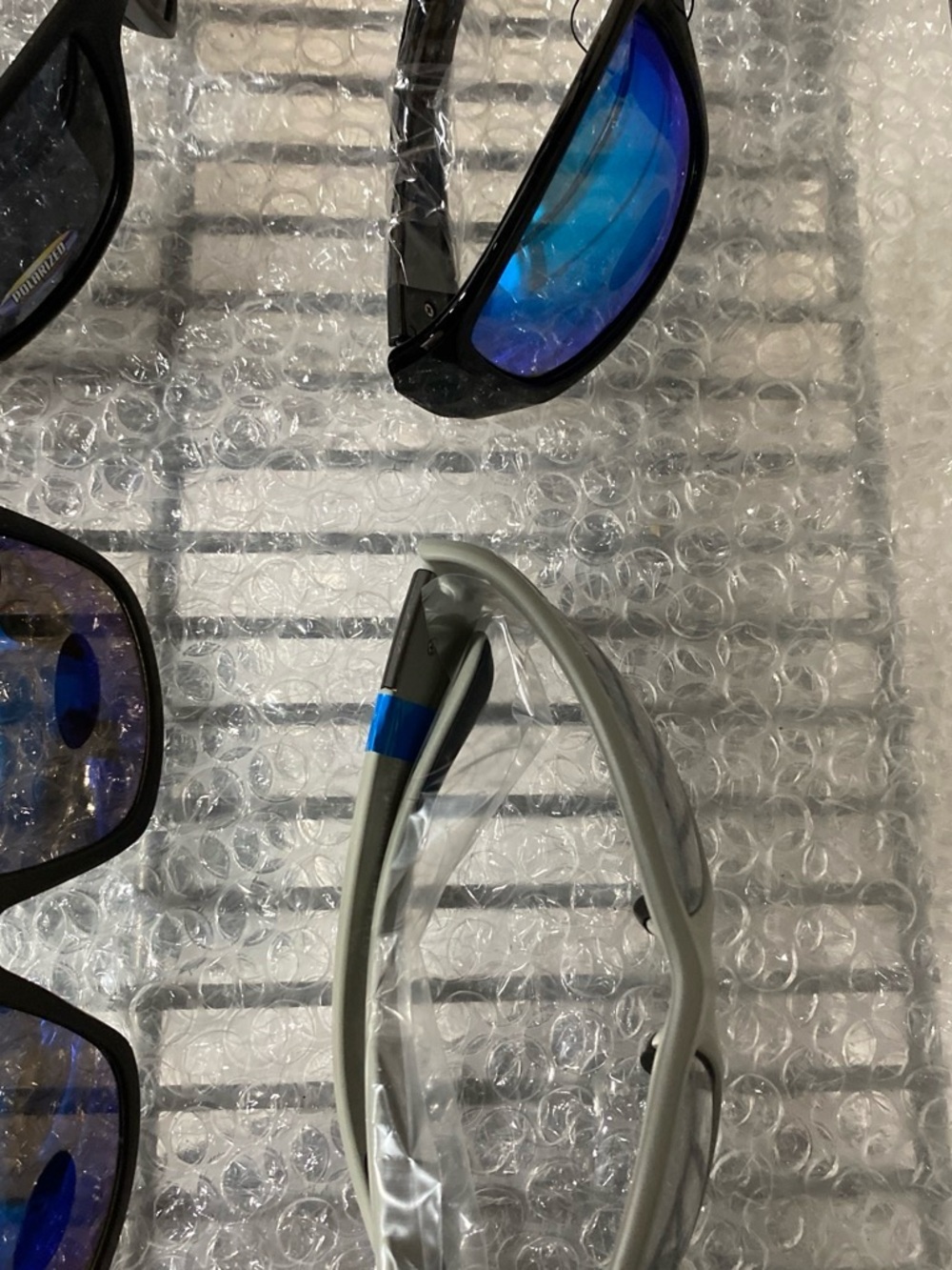 Men's Silver Sports Sunglasses with Blue Accent